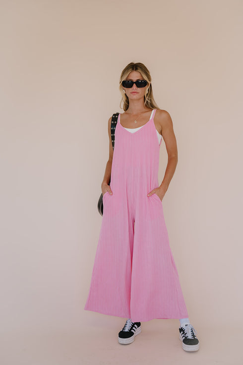 Everyday Ease Ribbed Jumpsuit// Barbie Pink